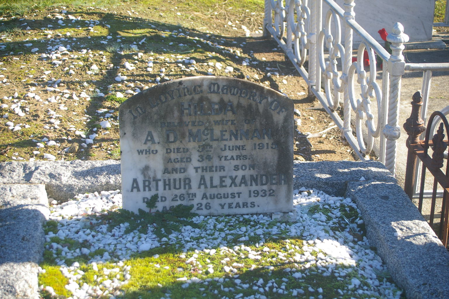 Photo of headstones/Hilda McLennan d1915 & son Arthur Alexander hdstn Heathcote